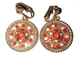 Orange and Gold Earrings clip ons